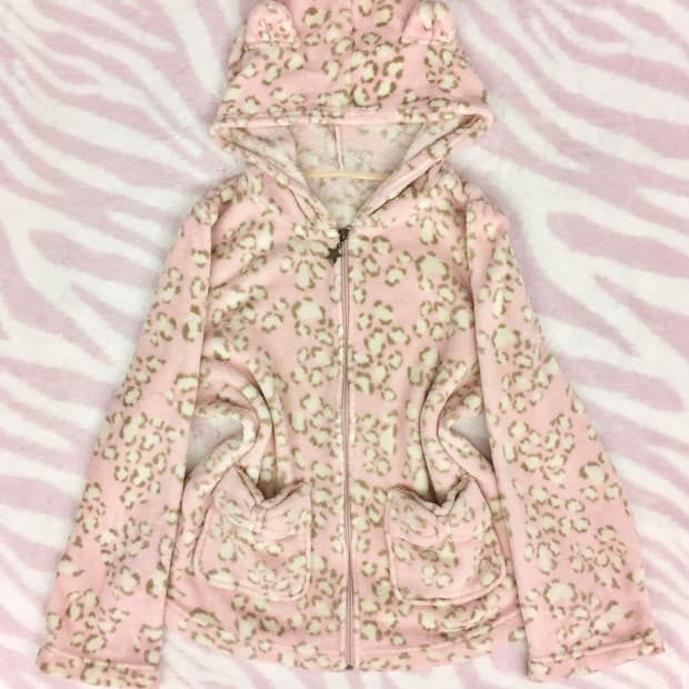 핑크 레오파드 쿠마미미 리본포켓 퍼 후드집업 히메갸루 조지후쿠