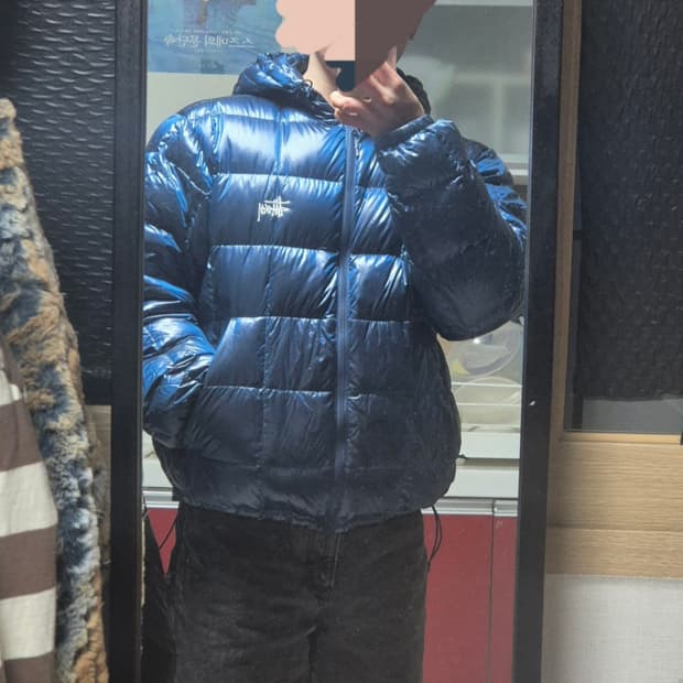 스투시 미드웨이트 후드 패딩 퍼퍼 로얄 L