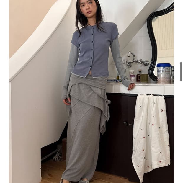 다이애그널 더블 레이어드 롱 드레스