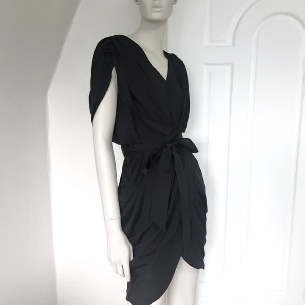 Asymmetric Draped Black Dress