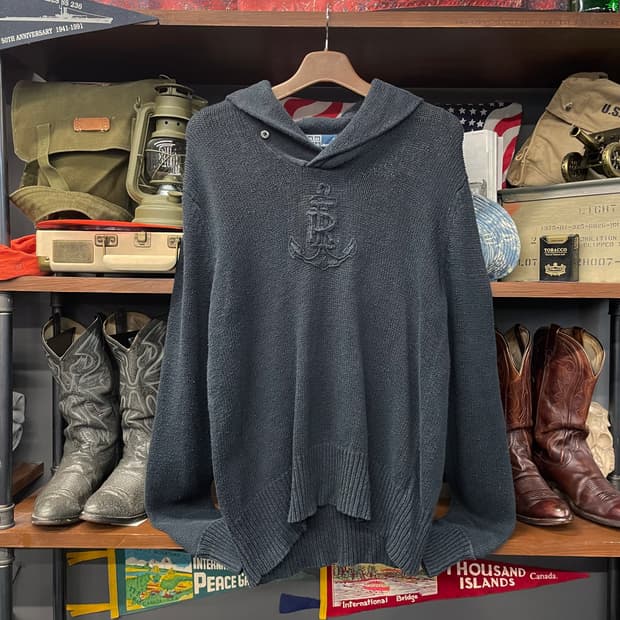 00s 폴로 랄프로렌 숄 넥 해군 앵카 자수 니트 스웨터 N28