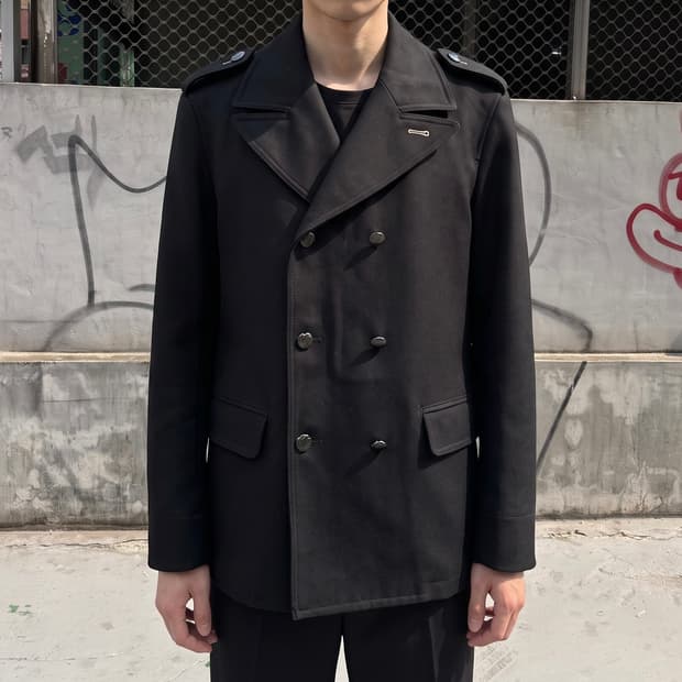 M/ 버버리 블랙라벨 견장 더블 블레스트 피 코트 자켓