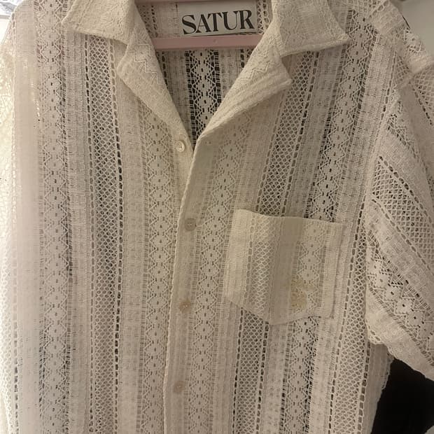 SATUR 크로셰 오픈 칼라 하프 셔츠 아이보리(XL) 미착용