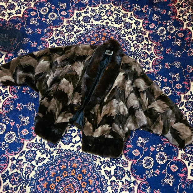 Jinhung Saca Mink 100% 빈티지 배색 숏 가오리핏 밍크