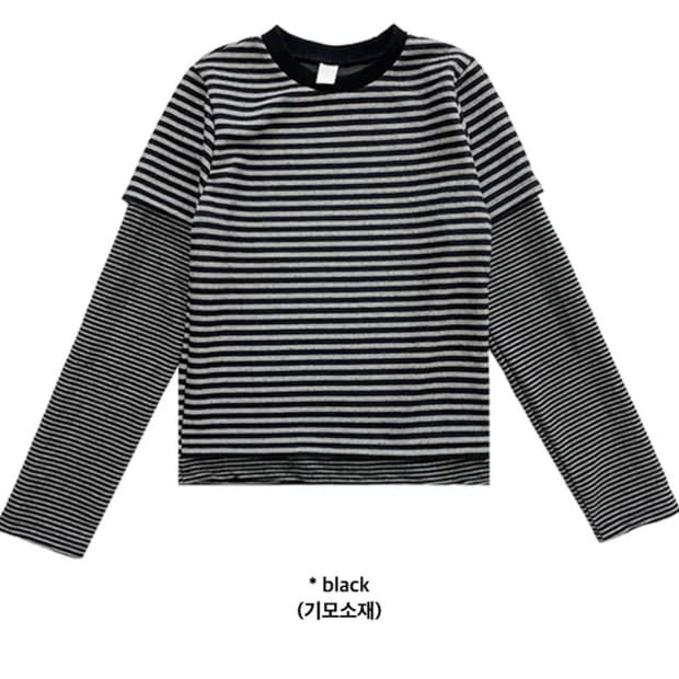 (기모소재) LAYERED STRIPE SLEEVE T (black)