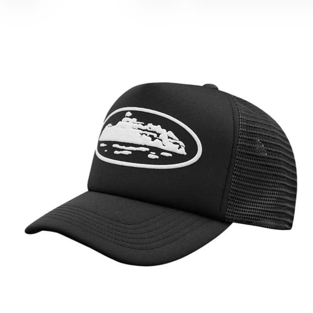 코르테이즈 아일랜드 퍼프 프린트 트러커 햇 블랙 모자 캡 볼캡 매쉬캡