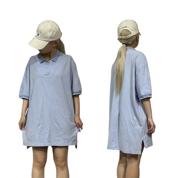 폴로 퍼플 반팔 티셔츠 오버핏 카라티 XL