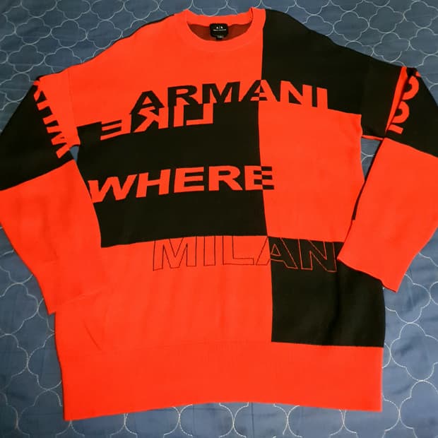 (단종매물) 아르마니 익스체인지 스펠아웃레터링 코튼 니트 레드 (M)