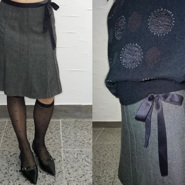 Ribbon wool midi skirt