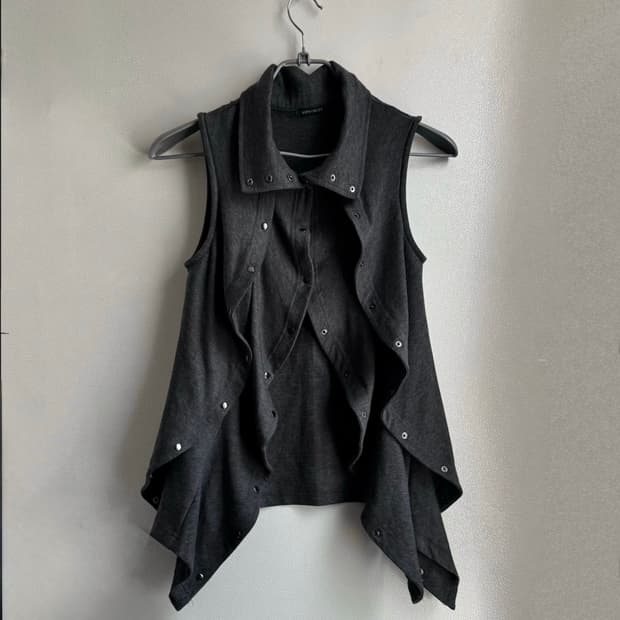 아카이브 하이넥 셔링 언발 이중버튼 베스트 조끼 y2k 갸루 펑크