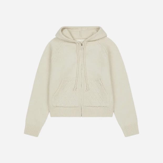 오헤시오 케이블 니트 후드 집업 아이보리