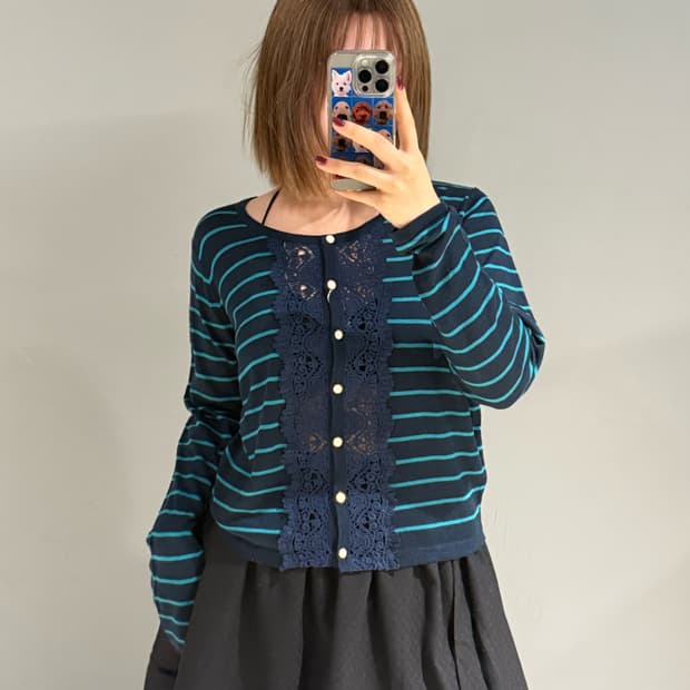 crochet layered stripe pattern cardigan