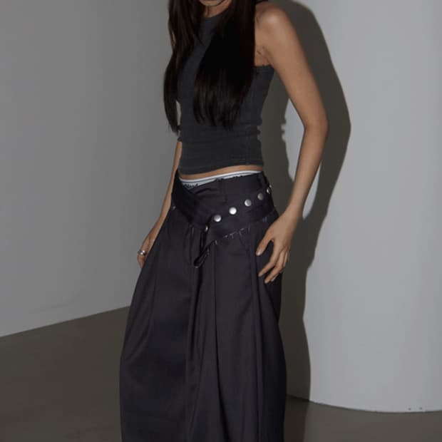 런츠 벨트 메가 와이드팬츠 차콜