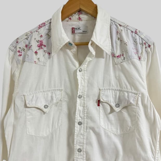 00s 리바이스 펄 스냅 플라워 패턴 웨스턴 셔츠 M