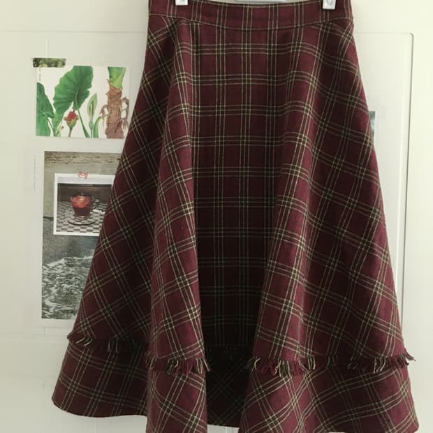 일본빈티지 체크 플레어 프린지 겨울 롱치마 스커트 하구미 모리걸
