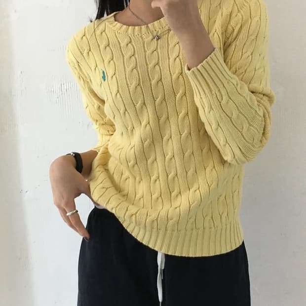 Polo 랄프로렌 코튼 옐로우컬러 케이블니트