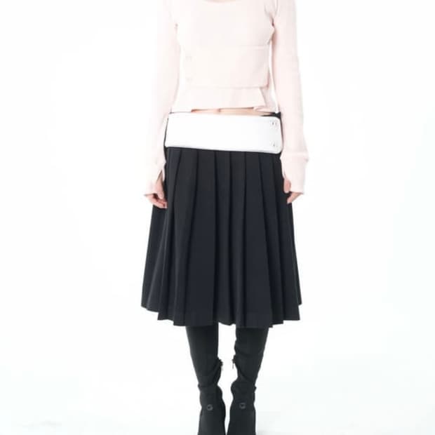 구해요)) 오스하이 밴딩 플리츠 스커트 블랙