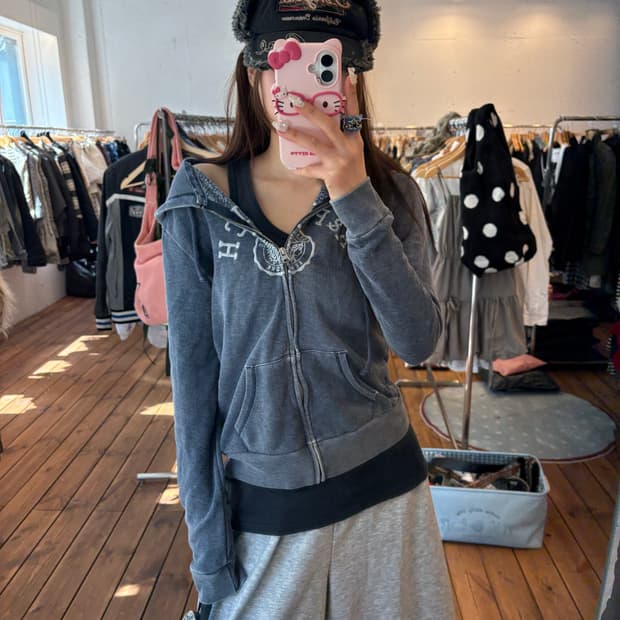 아베크롬비 그레이 블루 후드집업