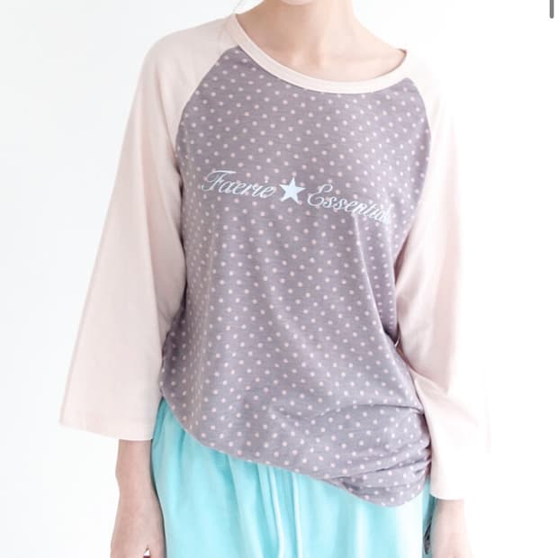 도트 레글런 슬리브 탑 핑크