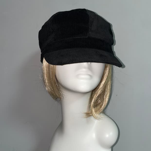 Corduroy Newsboy Cap Black M