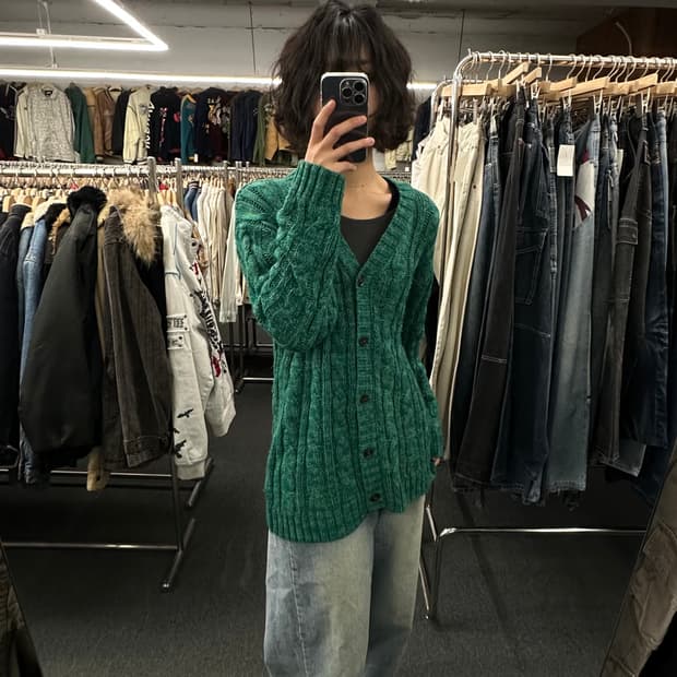 OS)INGNI 빈티지 여성 꽈배기 패턴 롱 가디건