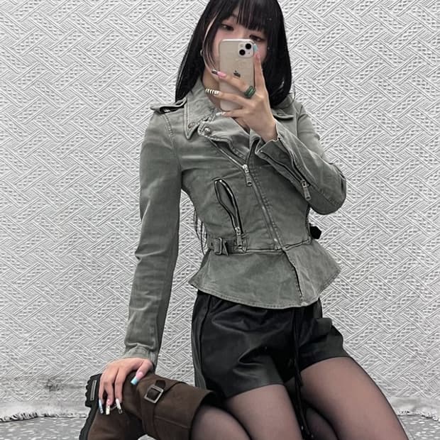 디젤 인디슬리즈 락시크 메탈 쇠맛 딱붙핏 라이더 자켓 XXS C13031