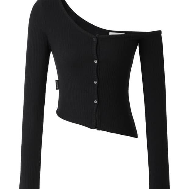 쓰리타임즈 원숄더 버튼 티셔츠 블랙