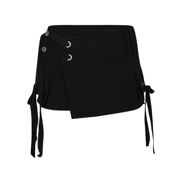 페인오어플레져 티나 버클 카고 스커트 블랙