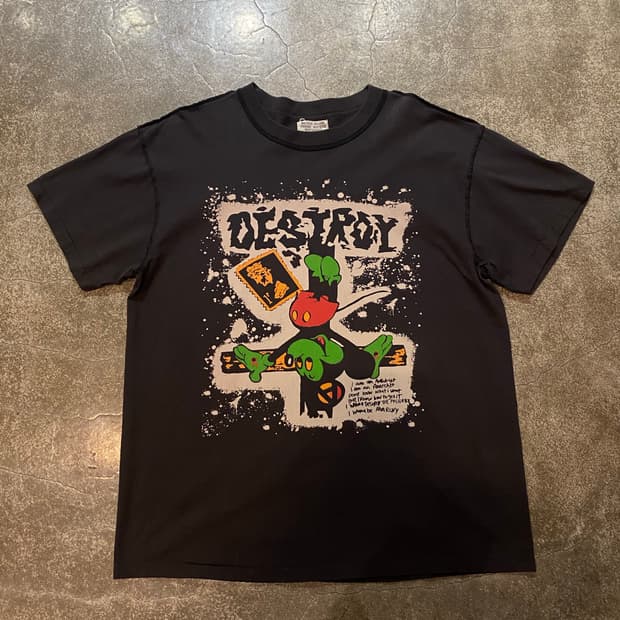 빈티지 디스트로이 그린미키마우스 반팔티