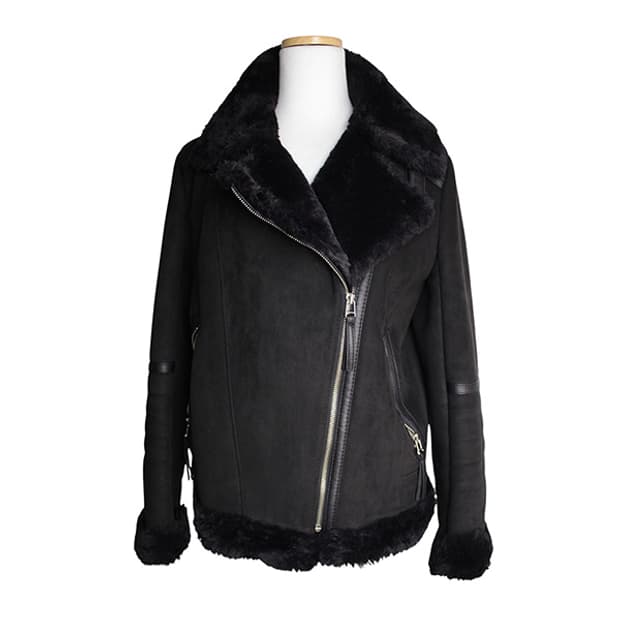 주시주디 블랙 무스탕 스타일 페이크 퍼 자켓 44, 55
