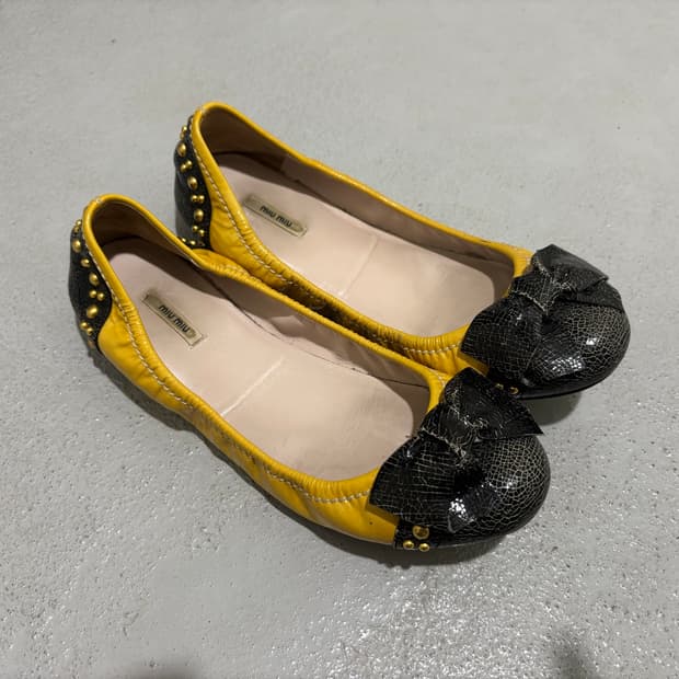 MiuMiu studded ribbon ballet flat