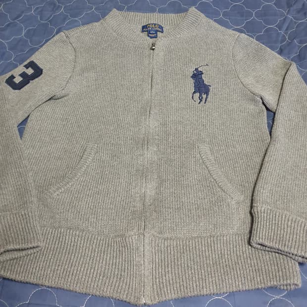 (빈티지) 폴로랄프로렌 빅포니 딱붙핏 니트집업 그레이 (S)