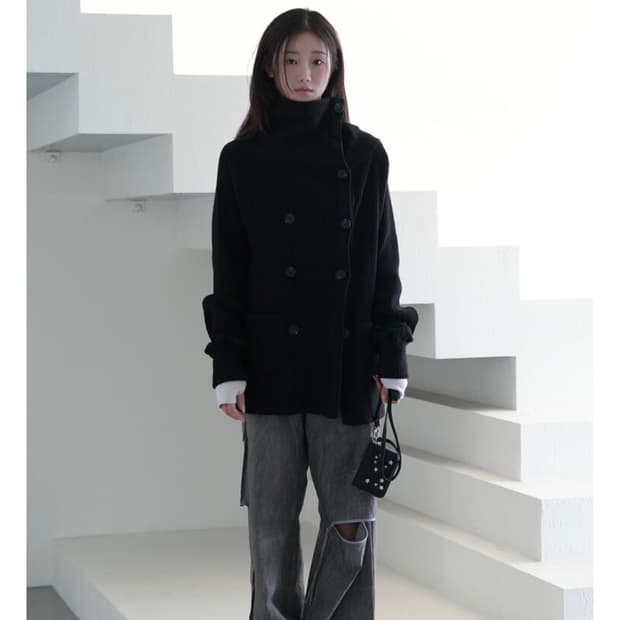 인앤양 인앤양인하모니 더블 버튼 가디건 블랙