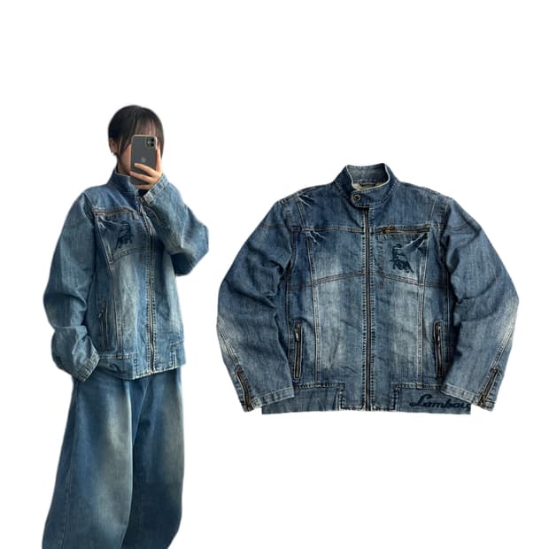 람보르기니 바이커 Y2K 데님 빈티지 라이더 자켓
