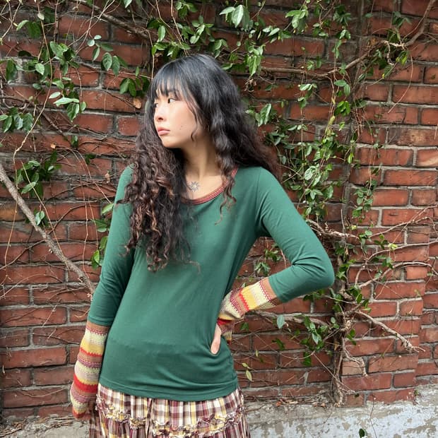 카키 그린 소매 워머 롱 슬리브