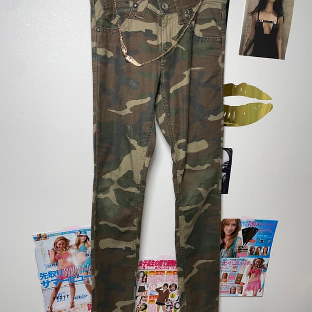 Y2k punk 카모 밀리터리 스터드 스키니진