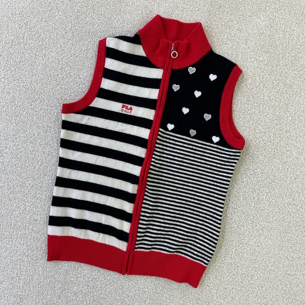 95 휠라 골프 스트라이프 니트조끼 0324D