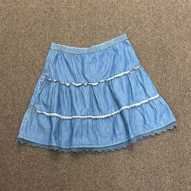 OS)Japanese vintage 프릴 디테일 밴딩데님 미니 스커트