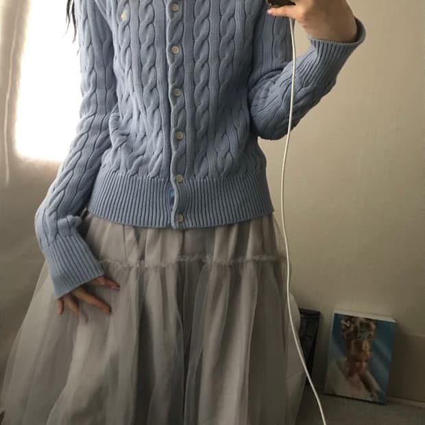 폴로 베이비블루 케이블 가디건