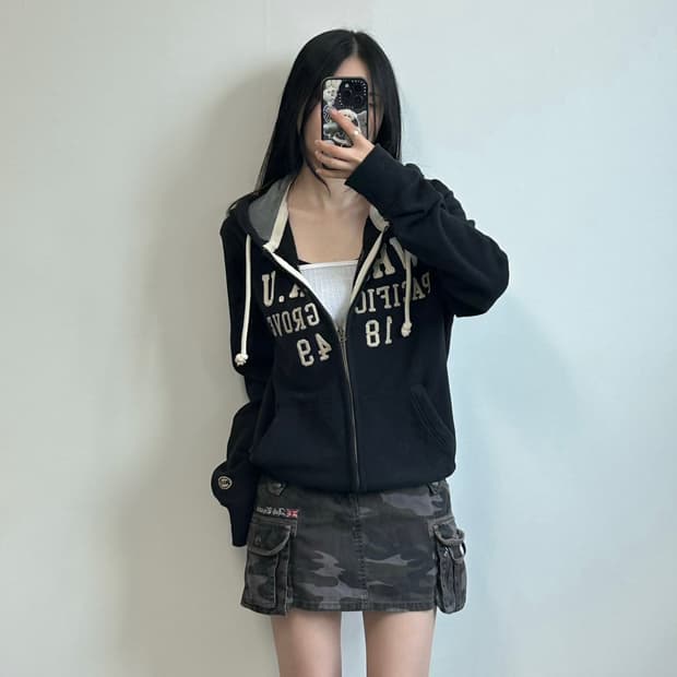 후아유 y2k 와투케 네이비 후드집업