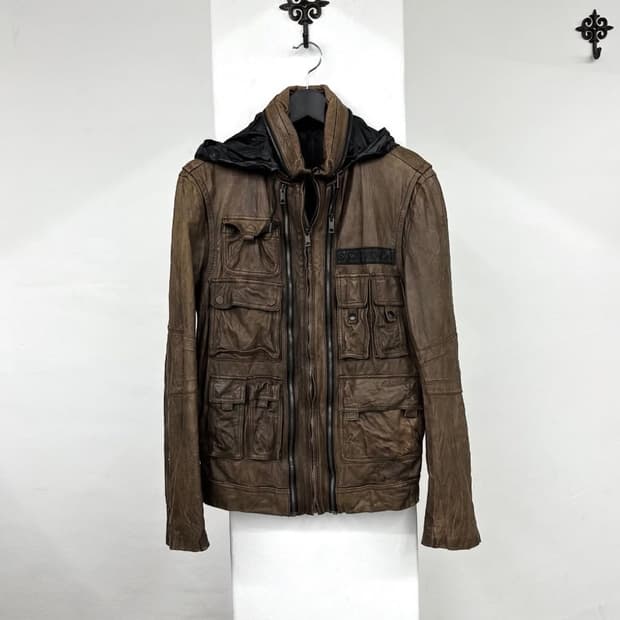 Solid homme multi pocket leather jacket