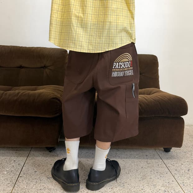  자수 와이드 하프 팬츠