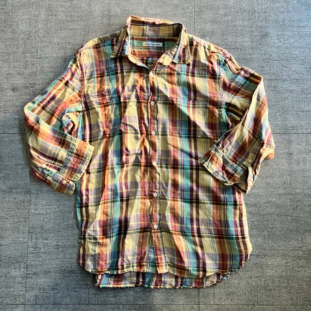 일본빈티지 Purelinen 올드스쿨아메카지 혁오풍 복고 잔체크셔츠