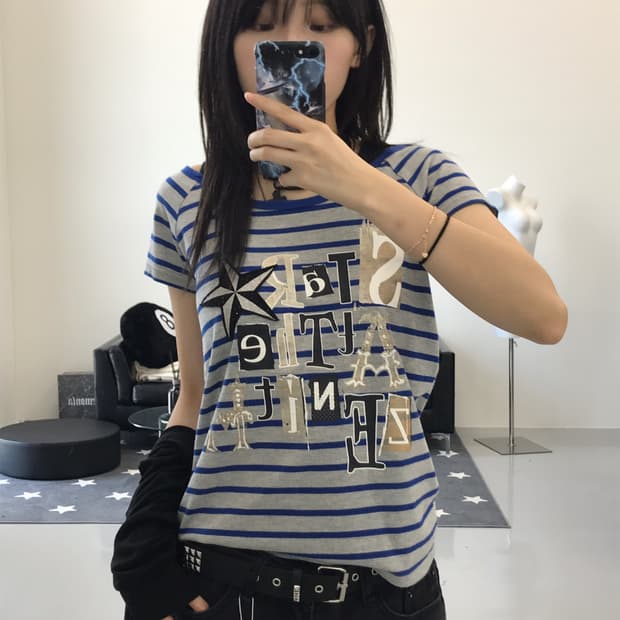 Pink-latte Y2k star striped t-shirts