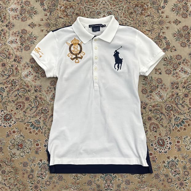 랄프로렌 스포츠 화이트/네이비 배색 빅포니 카라티 