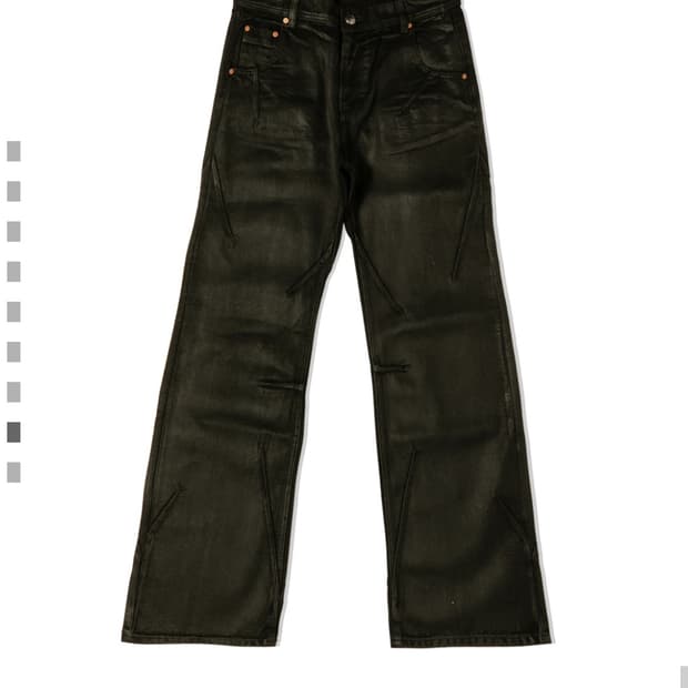 앤더슨벨 플레어 왁스 코티드 트리콧 데님 팬츠