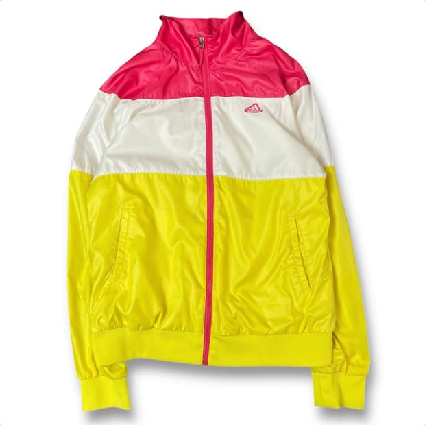 아디다스 핫핑크 화이트 옐로우 단가라 나일론 바람막이 자켓 100