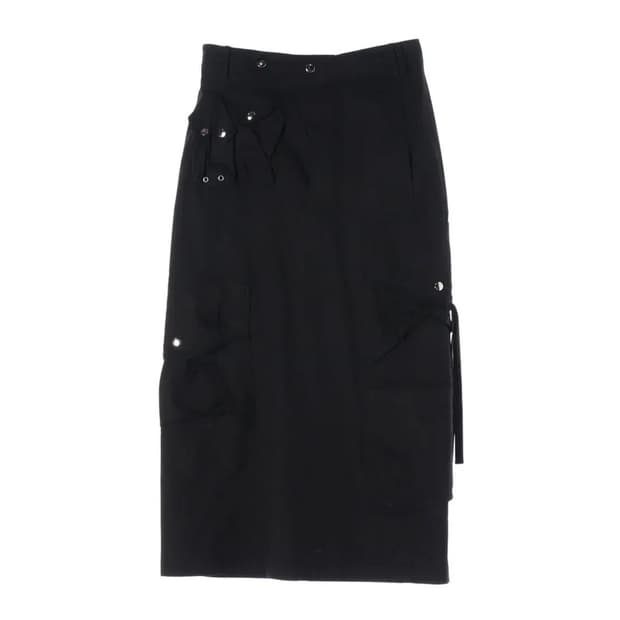 나체 스트랩 카고 롱 스커트 코튼 치마 블랙