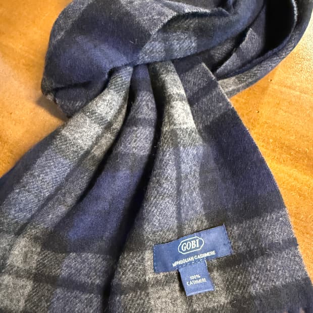 FREE 고비 GOBI 몽골리안 캐시미어 체크 프린지 머플러 네이비