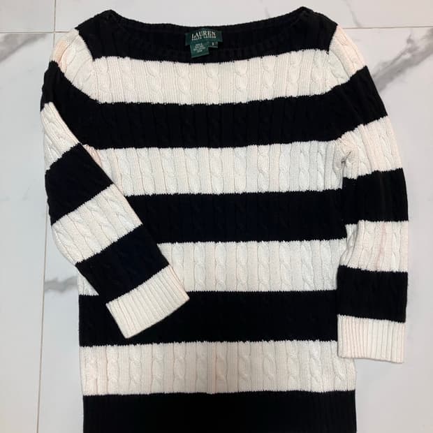 랄프로렌 스트라이프 보트넥 케이블 니트